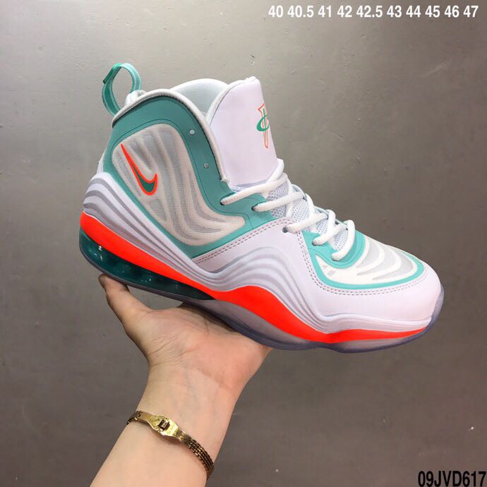 Men Nike AIR Penny 5 White Green Red Shoes - Click Image to Close